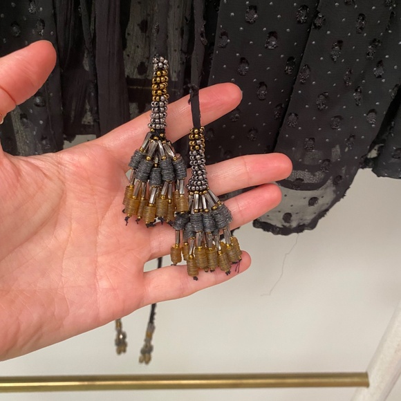 Zara Plumentis Bolero Sequin Dot Mesh Tasseled Black Party Jacket 5107/070 Sz XS - Picture 10 of 14